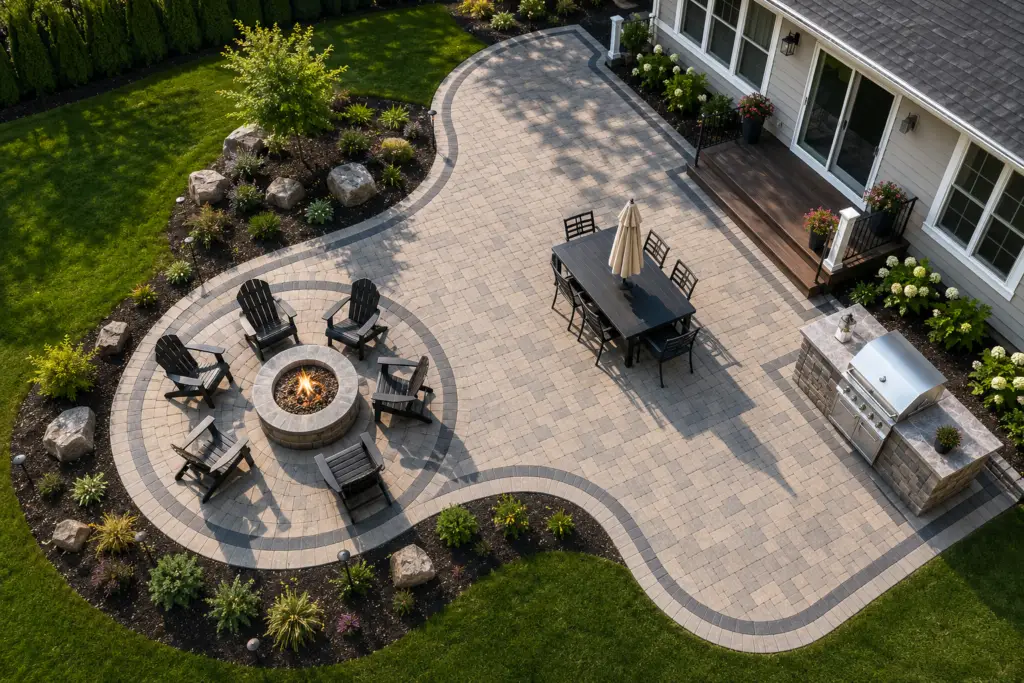 Completed paver patio hardscape installation built on a compacted stone base by BlackRock Outdoor Living in Barrington, IL